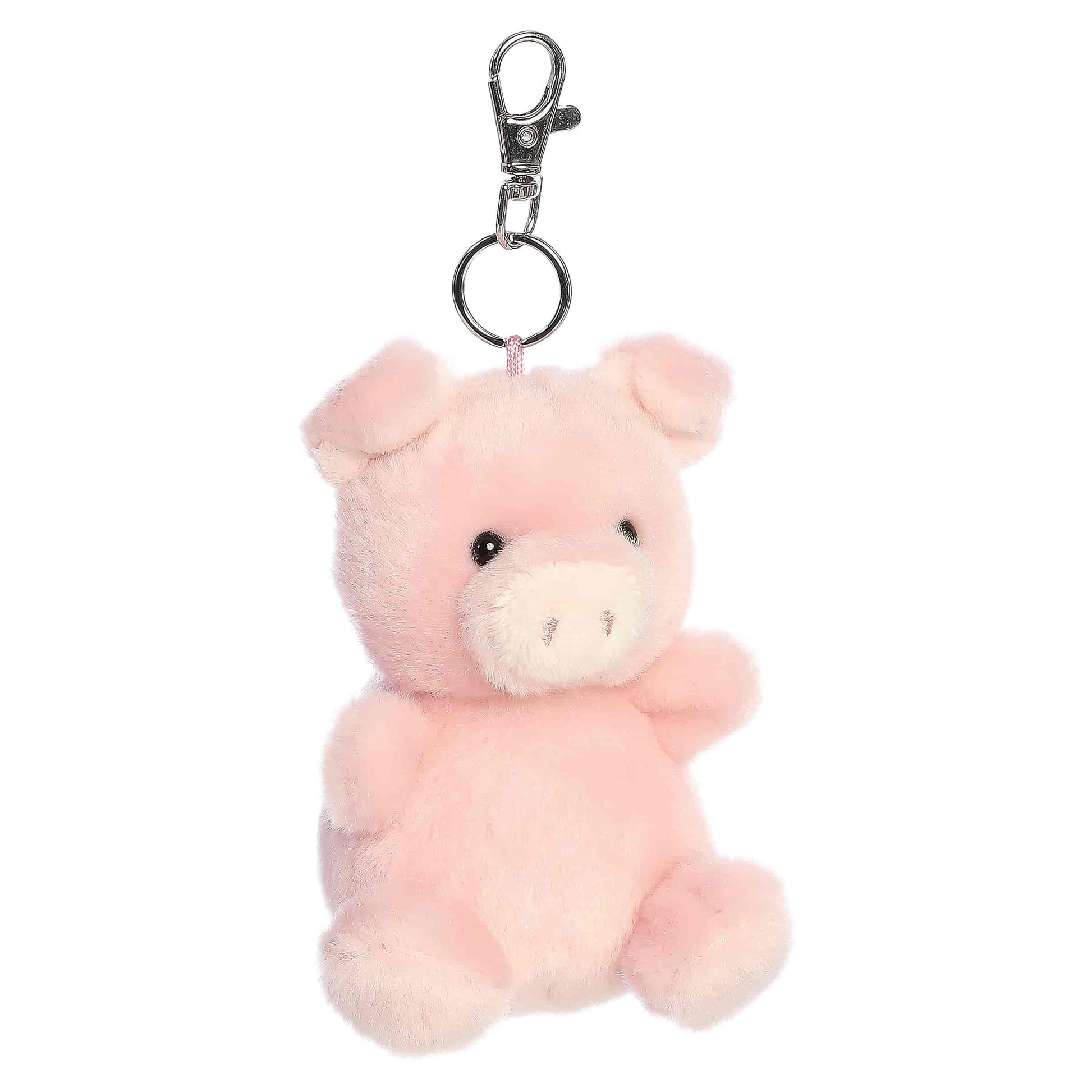 Palm Pals Wizard Pig Clip-On plush featuring soft pink fur, a whimsical snout, and a metal keychain clip.