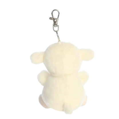 Back view of Palm Pals Woolly Lamb, a 4-inch white plush clip.