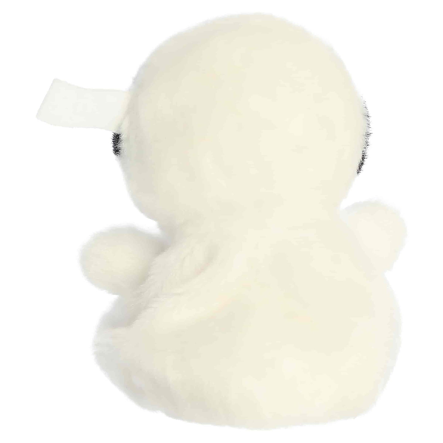 Palm Pals Wraphael Mummy 4-inch white plush wrapped in bandages with a black embroidered face section, white eyes, and pink cheeks.
