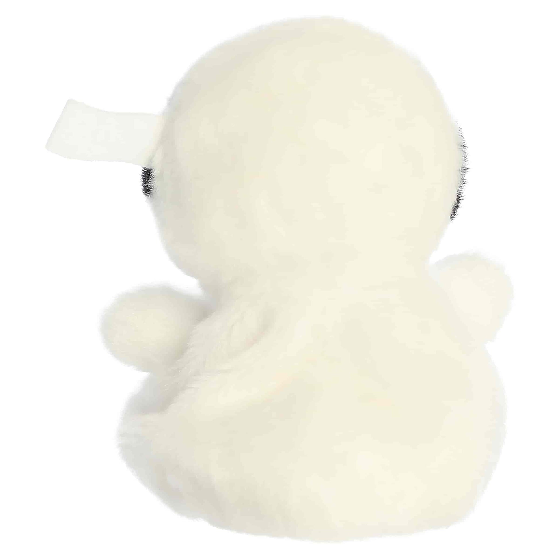Palm Pals Wraphael Mummy 4-inch white plush wrapped in bandages with a black embroidered face section, white eyes, and pink cheeks.
