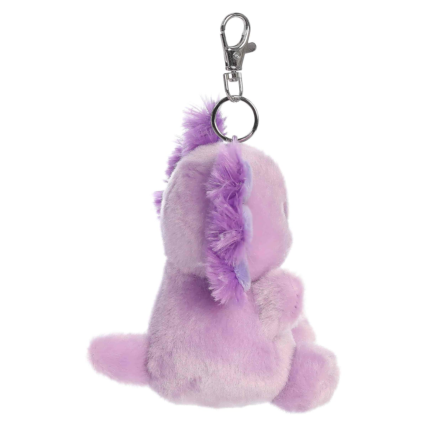 Palm Pals Xavier Purple Axolotl Clip-On plush featuring a vibrant purple body, pink gills, and a metal keychain clip.