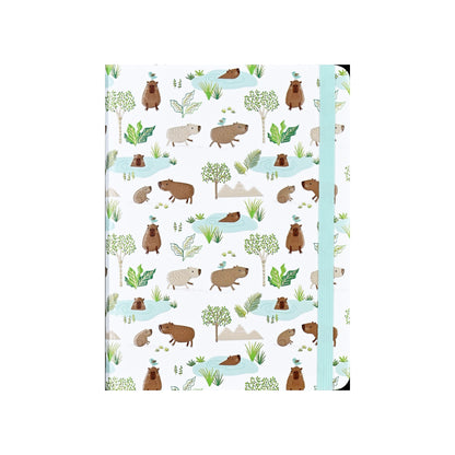 Peter Pauper Press 160-Page Capybara Life Journal, featuring a durable hardcover with an adorable capybara pattern, gold foil accents, and an elastic band