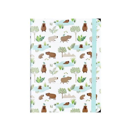Peter Pauper Press 160-Page Capybara Life Journal, featuring a durable hardcover with an adorable capybara pattern, gold foil accents, and an elastic band