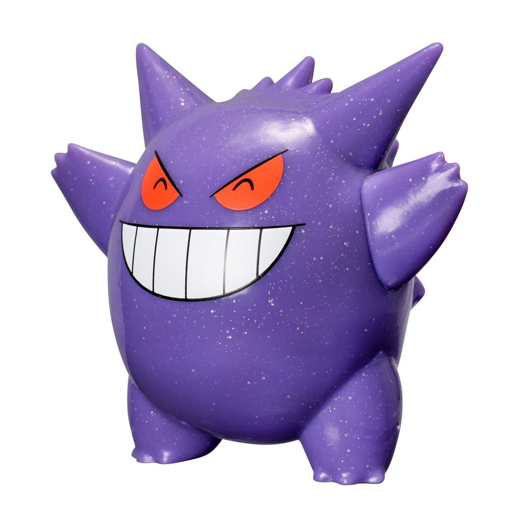 Officially licensed Jazwares Pokémon 30th Anniversary 3-inch glitter purple Gengar battle figure.