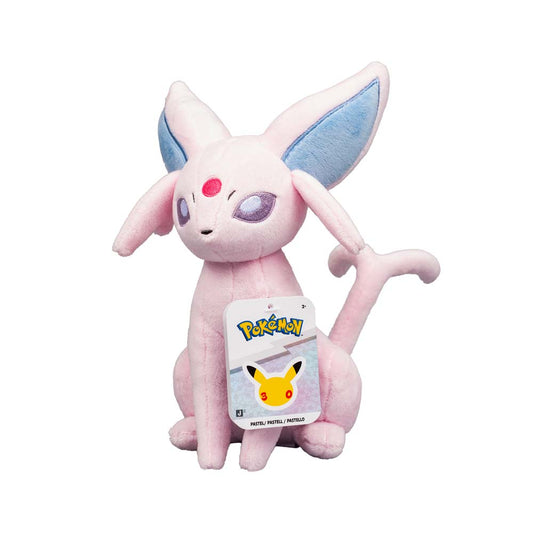 Officially licensed Jazwares Pokémon 30th Anniversary 8-inch pastel light purple Espeon plush.