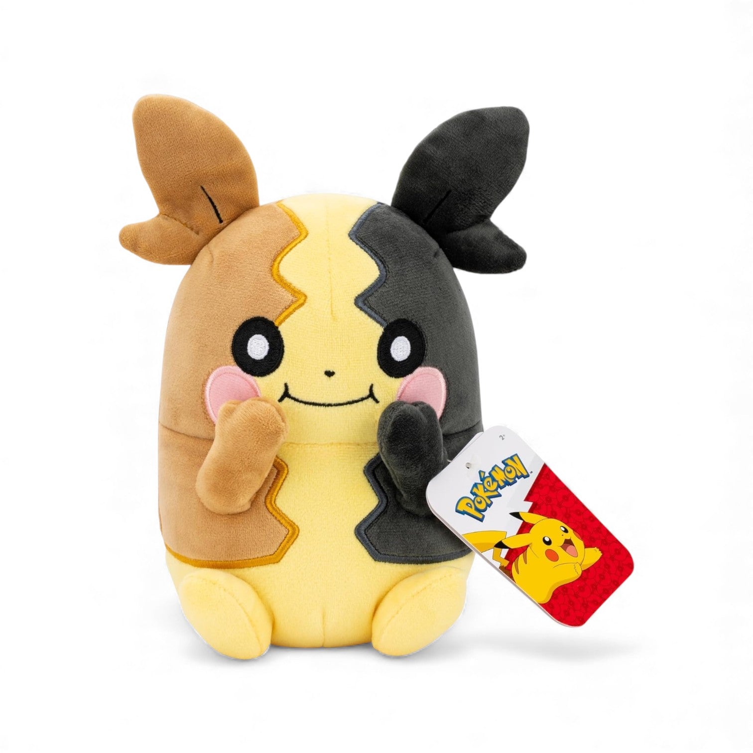 Product view of the Pokémon 8-Inch Morpeko Plush in Full Belly Mode, featuring the yellow, brown, and black Electric/Dark-type character.