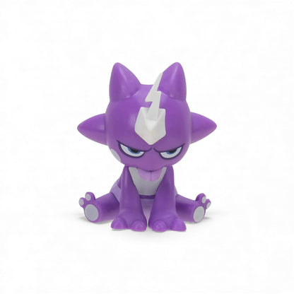 Purple and white toy figure on a white background