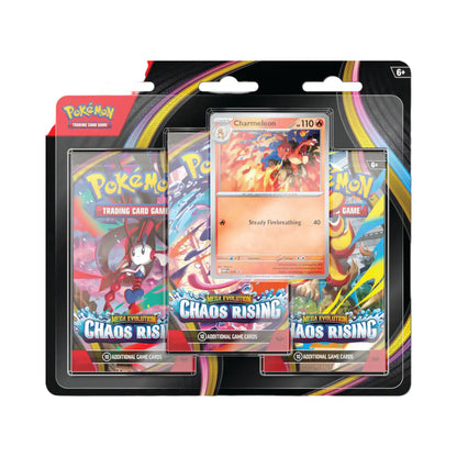 Pokémon Trading Card Game Mega Evolution Chaos Rising 3-Pack Booster featuring Charmeleon promo card