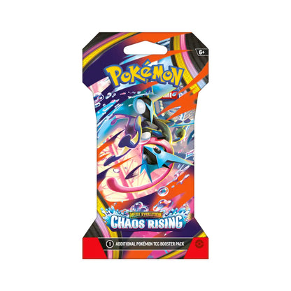 Pokémon Trading Card Game Mega Evolution Chaos Rising Sleeved Booster packs showing various cover art styles