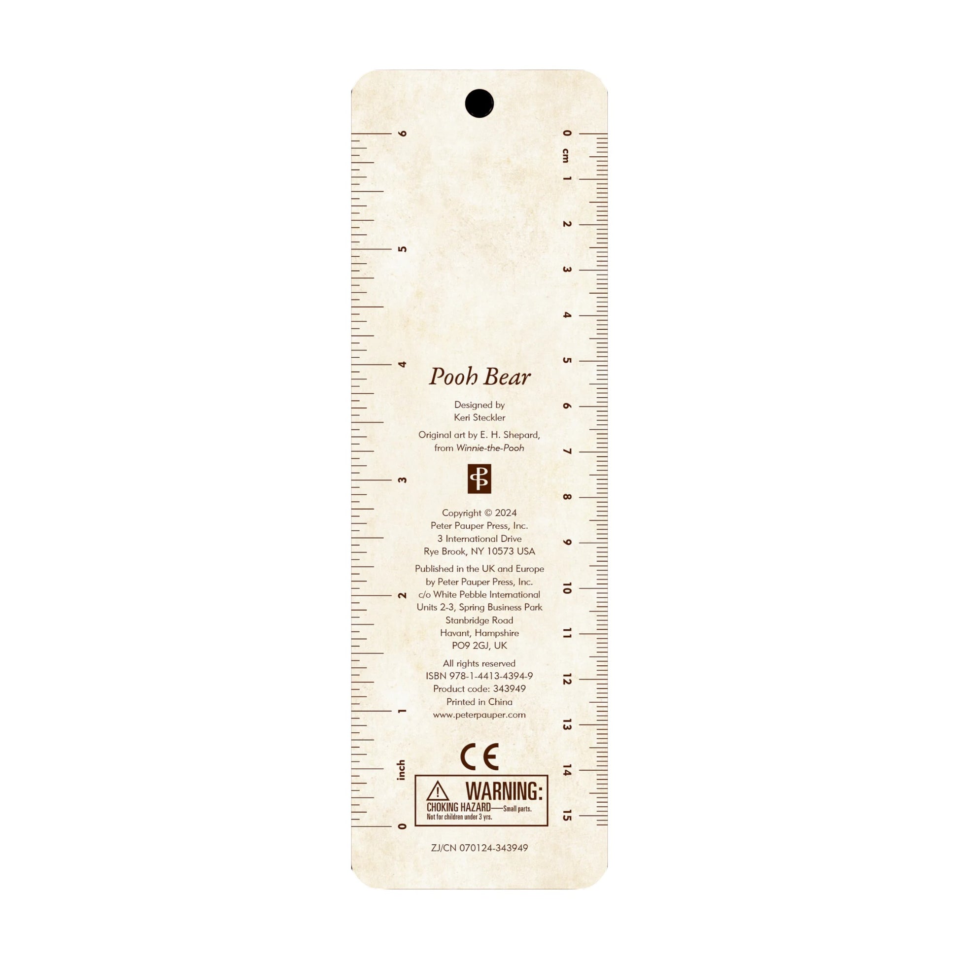 Pooh Bear Children's Bookmark, featuring classic E.H. Shepard illustrations, a matching brown tassel, and a ruler on the back
