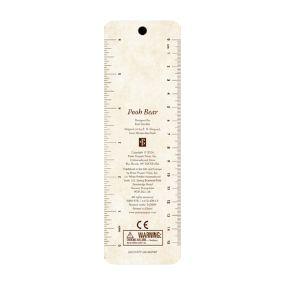 Pooh Bear Children's Bookmark, featuring classic E.H. Shepard illustrations, a matching brown tassel, and a ruler on the back