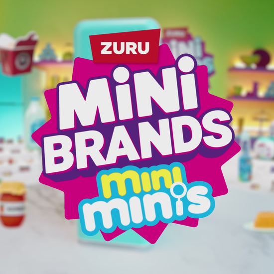 Mini Brands Fill the Fridge Playset by ZURU featuring a miniature teal refrigerator with a working interior light and miniature food collectibles.
