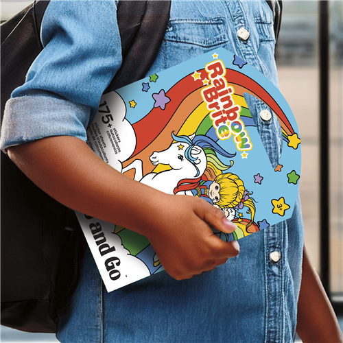 Rainbow Brite Grab and Go activity pad featuring sticker sheets, coloring pages, and play scenes with Starlite and the Color Kids