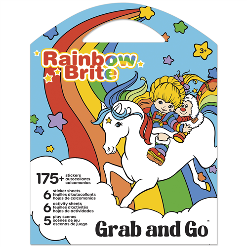 Rainbow Brite Grab and Go activity pad featuring sticker sheets, coloring pages, and play scenes with Starlite and the Color Kids