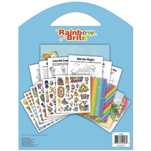 Rainbow Brite Grab and Go activity pad featuring sticker sheets, coloring pages, and play scenes with Starlite and the Color Kids
