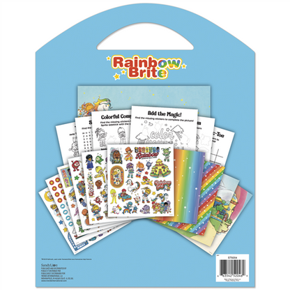Rainbow Brite Grab and Go activity pad featuring sticker sheets, coloring pages, and play scenes with Starlite and the Color Kids