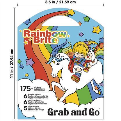 Rainbow Brite Grab and Go activity pad featuring sticker sheets, coloring pages, and play scenes with Starlite and the Color Kids