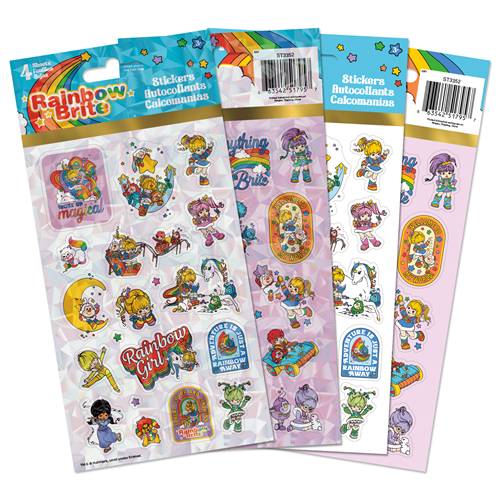 Four sheets of officially licensed retro Rainbow Brite stickers, featuring two holographic and two standard sheets with Starlite and the Color Kids.
