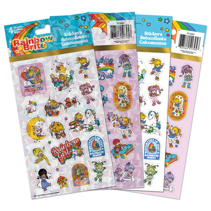 Four sheets of officially licensed retro Rainbow Brite stickers, featuring two holographic and two standard sheets with Starlite and the Color Kids.