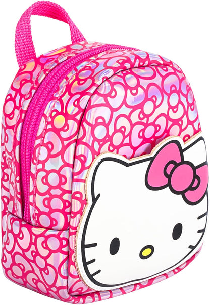 Pink backpack with Hello Kitty face and bow design on a white background