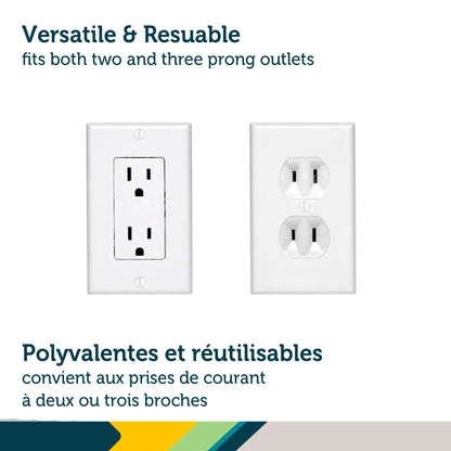 Two electrical outlets with text indicating versatility and reusability.