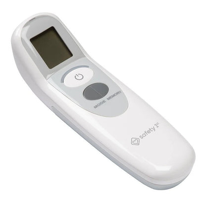 White electronic thermometer with digital display on a white background