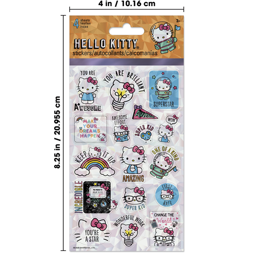 Packaged Hello Kitty stickers with various designs on a white background