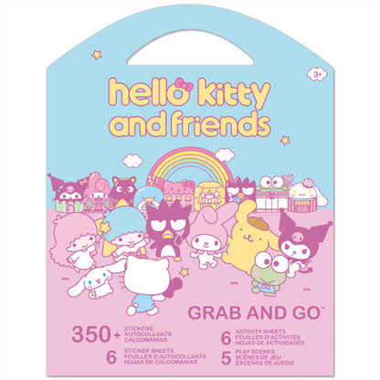 hello kitty and friends packaging with cartoon characters on a pink and blue background