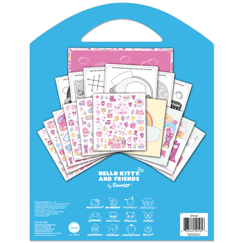 Coloring book set with various pages and a blue carrying case featuring Hello Kitty and Friends.