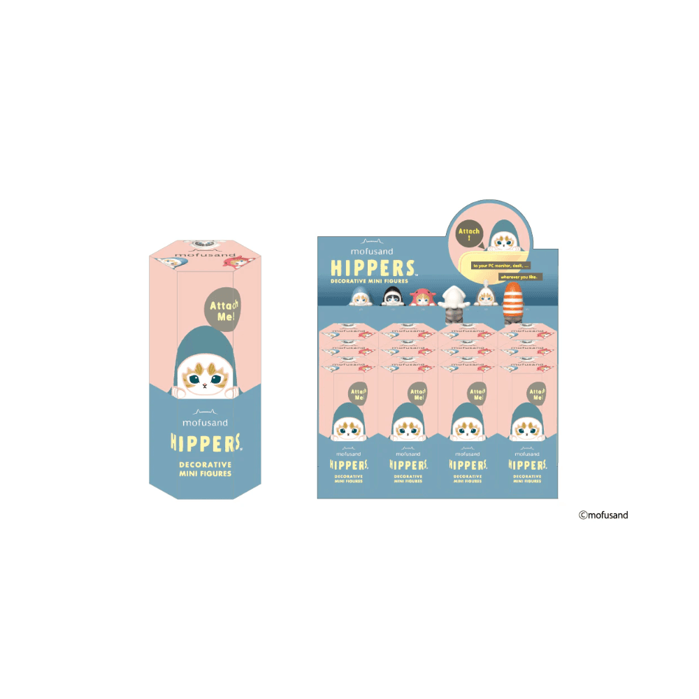 Sonny Angel Hippers Mofusand Mystery Character Mini Figure Blind Box, featuring feline mascots dressed as sea creatures peeking over a ledge