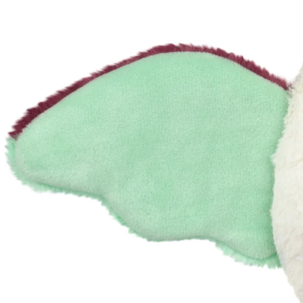 Squishable Alter Egos Series 21 Luna Mothman plush with cream fur, yellow antennae, burgundy feet, and mint green wings.