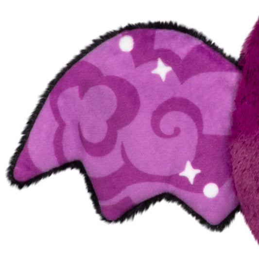 Squishable Alter Egos Series 21 Poison Mothman plush featuring deep magenta fur, glowing pink eyes, and black wings with pink embroidery.
