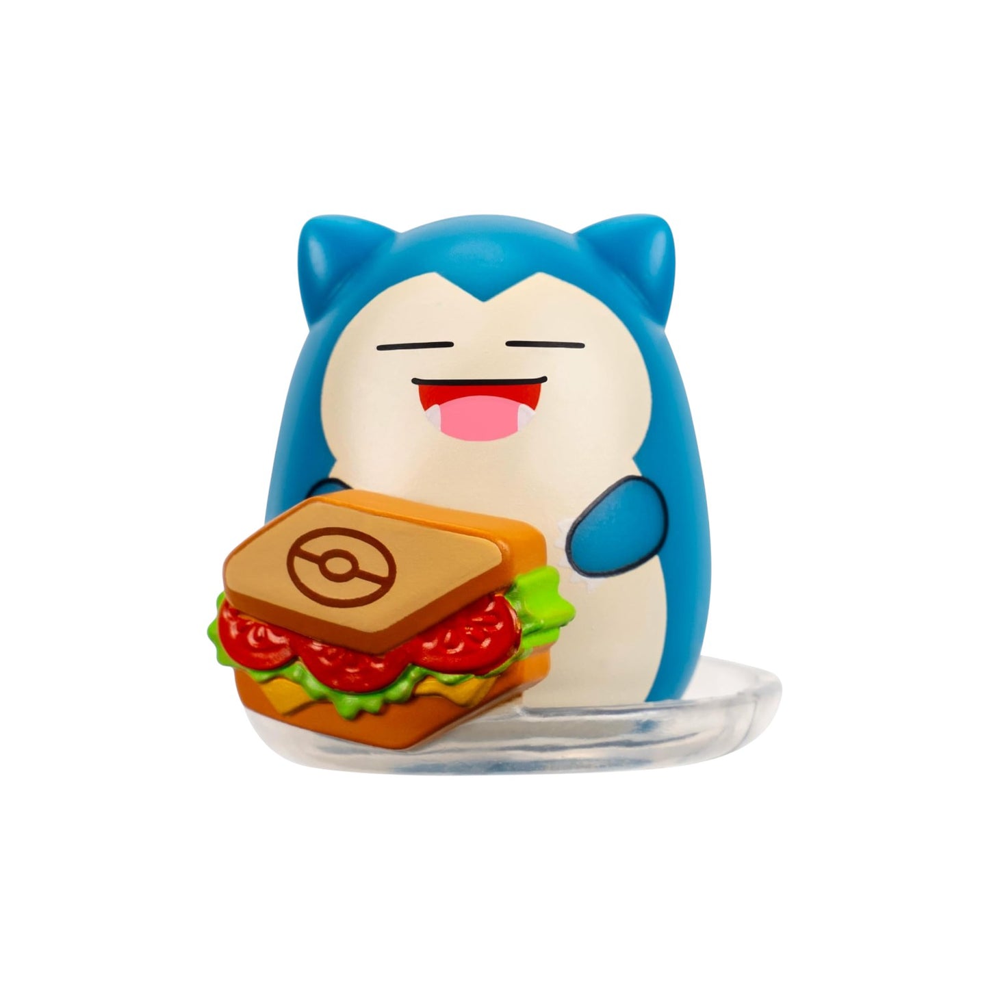 Pokémon Squish-a-longs 4-Pack featuring mini squishy figures of Eevee, Snorlax, Bellibolt, and Torchic with accessories in red packaging.