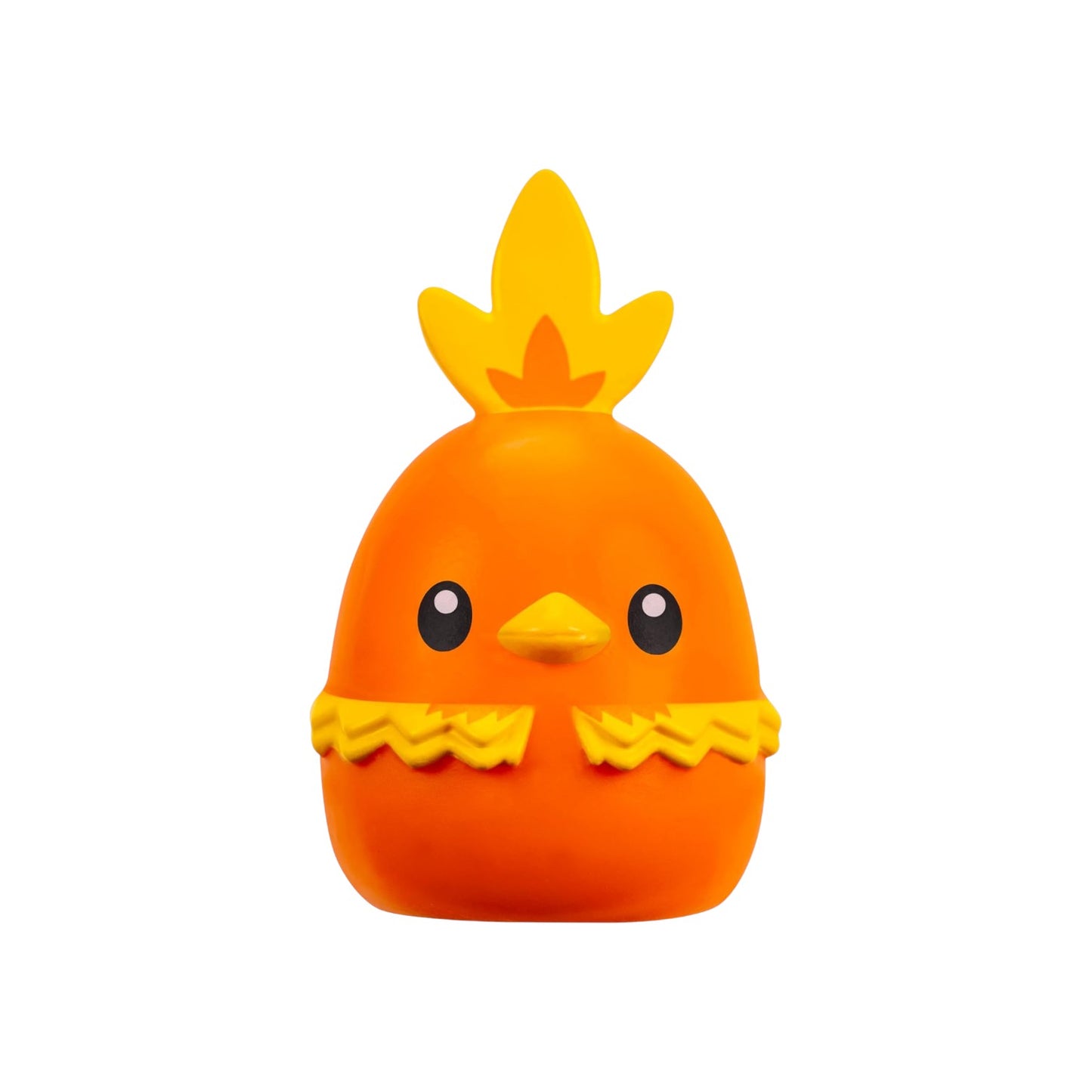 Orange pineapple-shaped toy with a yellow top on a white background