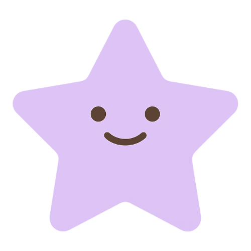 Purple star with a smiley face on a white background