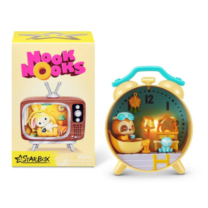 Toy clock with 'Nook Nooks' branding and packaging on a white background