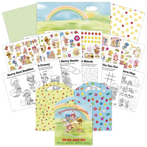 Strawberry Shortcake Berry Best Friends Grab and Go activity pad featuring sticker sheets, coloring pages, and play scenes