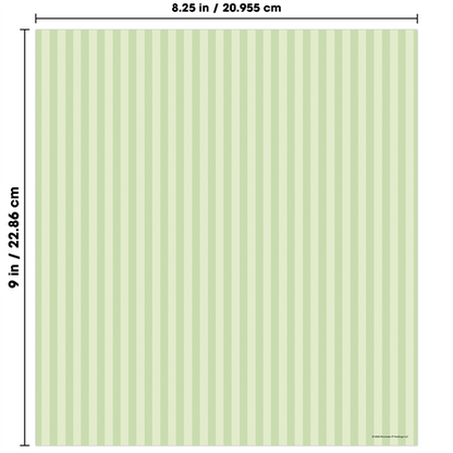 Green and white striped pattern with dimensions 8.25 inches by 9 inches.