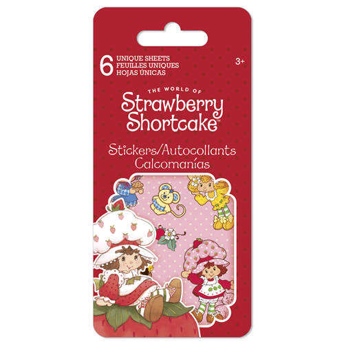 Strawberry Shortcake stickers packaging with characters on a red background