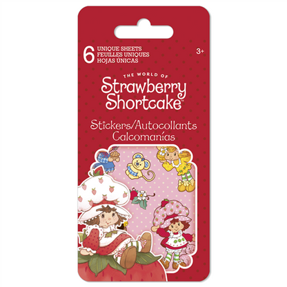 Strawberry Shortcake stickers packaging with characters on a red background