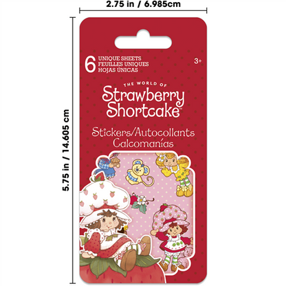 Strawberry Shortcake stickers packaging with dimensions and product details.
