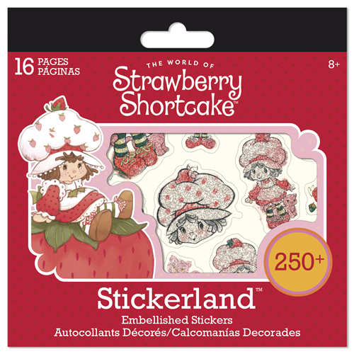 Strawberry Shortcake sticker book with characters and text on a red background