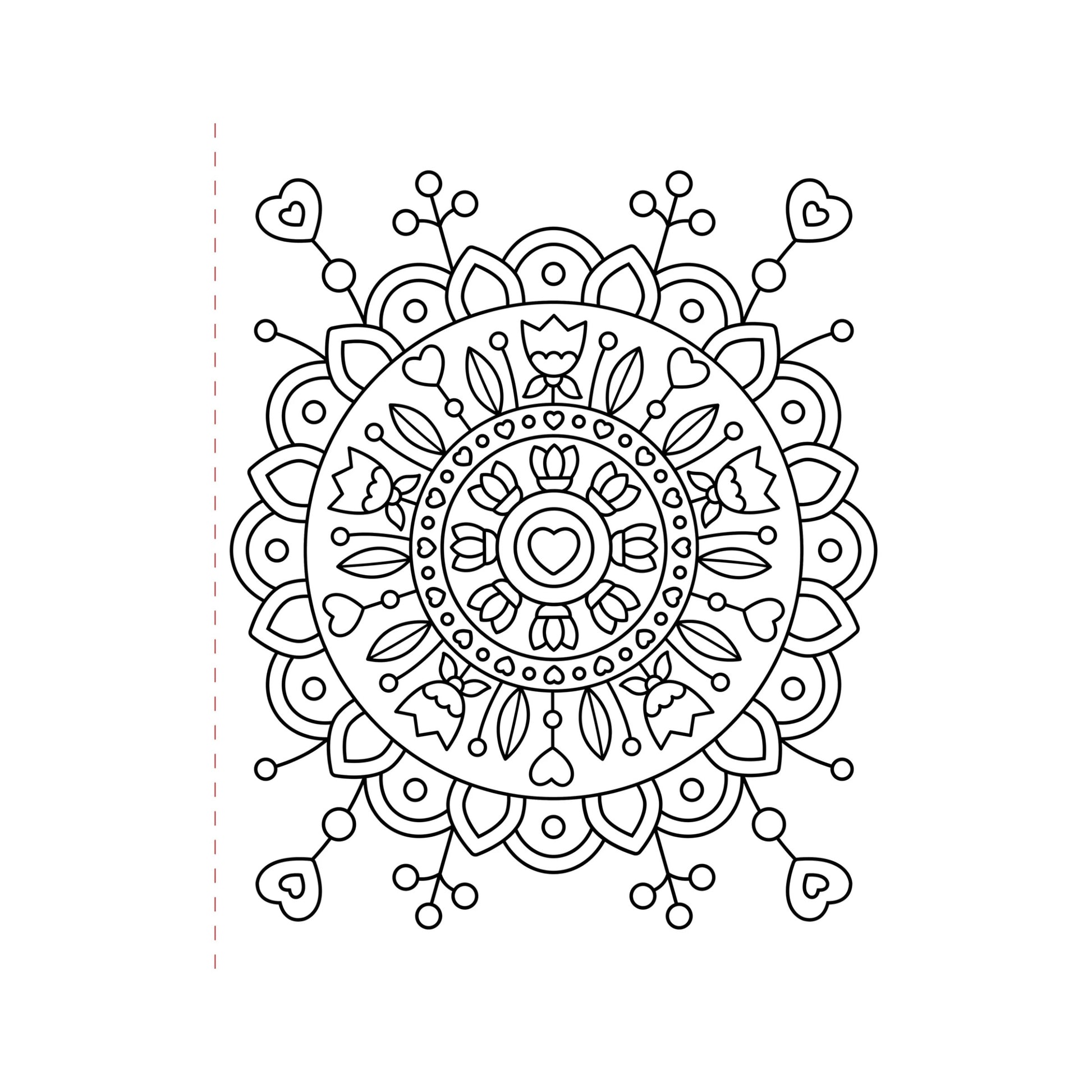Black mandala design on a white background