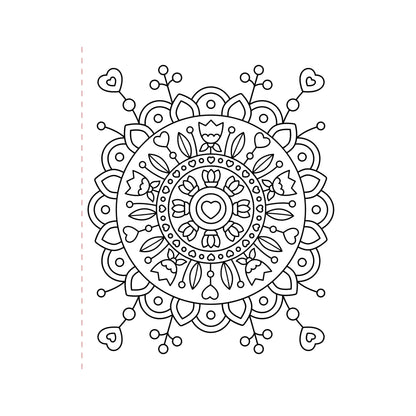 Black mandala design on a white background