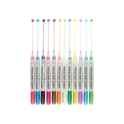 Studio Series 12-Piece Acrylic Paint Marker Set, featuring 12 vibrant colors with fine bullet tips in a clear reusable plastic case