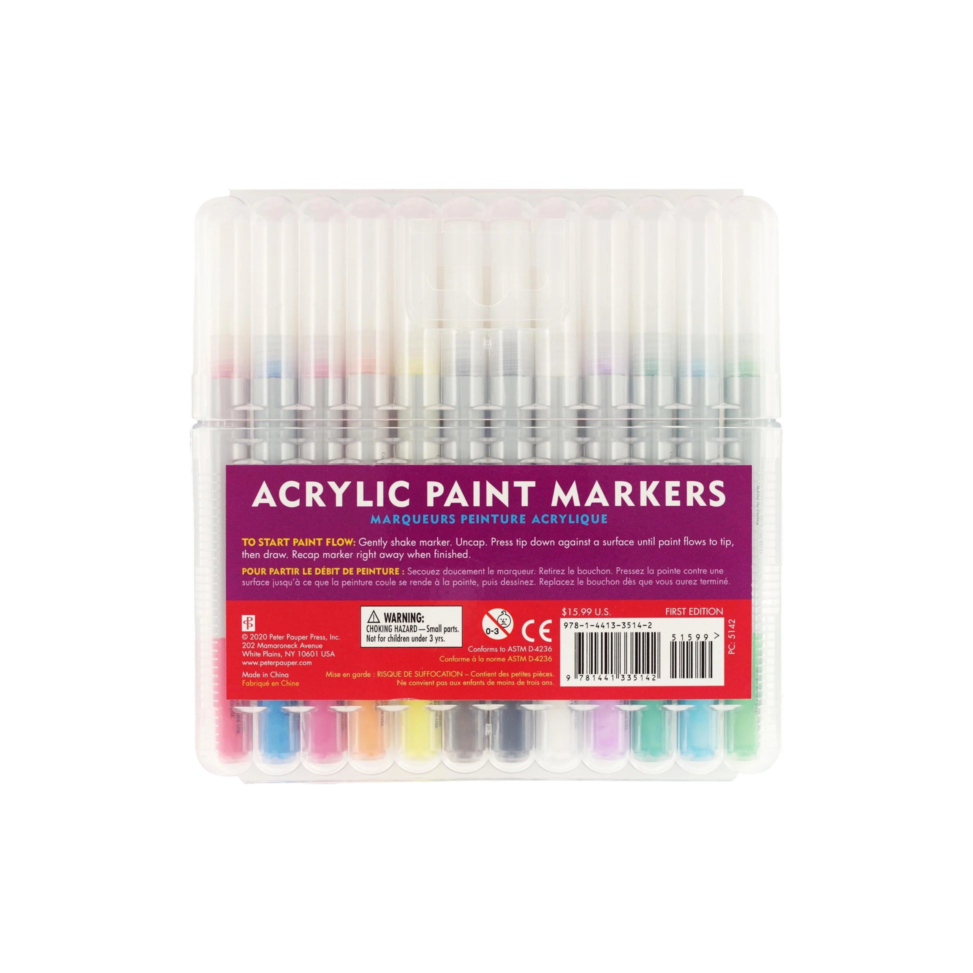 Studio Series 12-Piece Acrylic Paint Marker Set, featuring 12 vibrant colors with fine bullet tips in a clear reusable plastic case