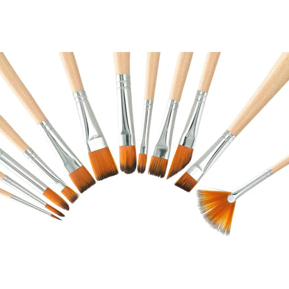 Set of paintbrushes with wooden handles and orange bristles on a white background