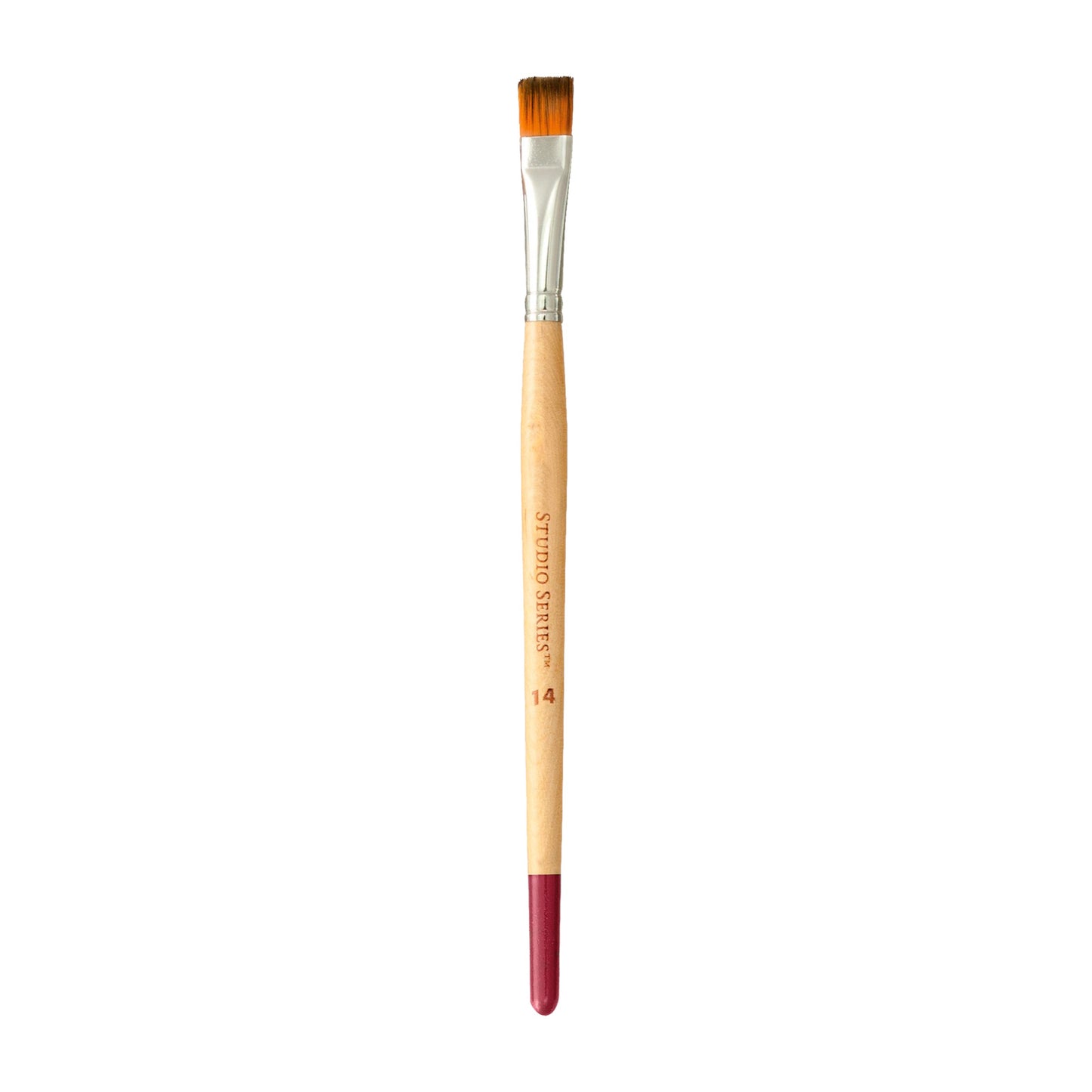 Paintbrush with wooden handle and red ferrule on a white background
