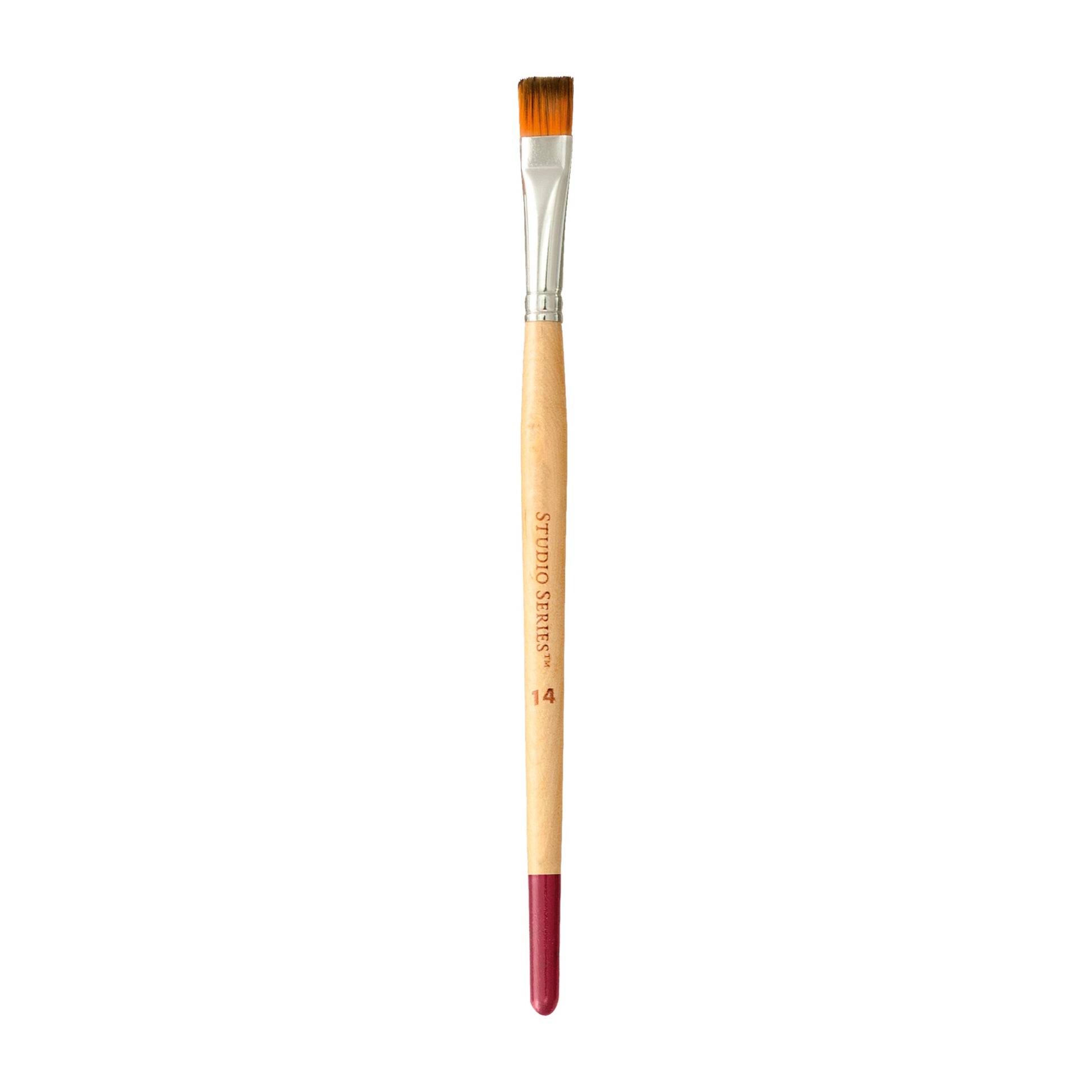 Paintbrush with wooden handle and red ferrule on a white background