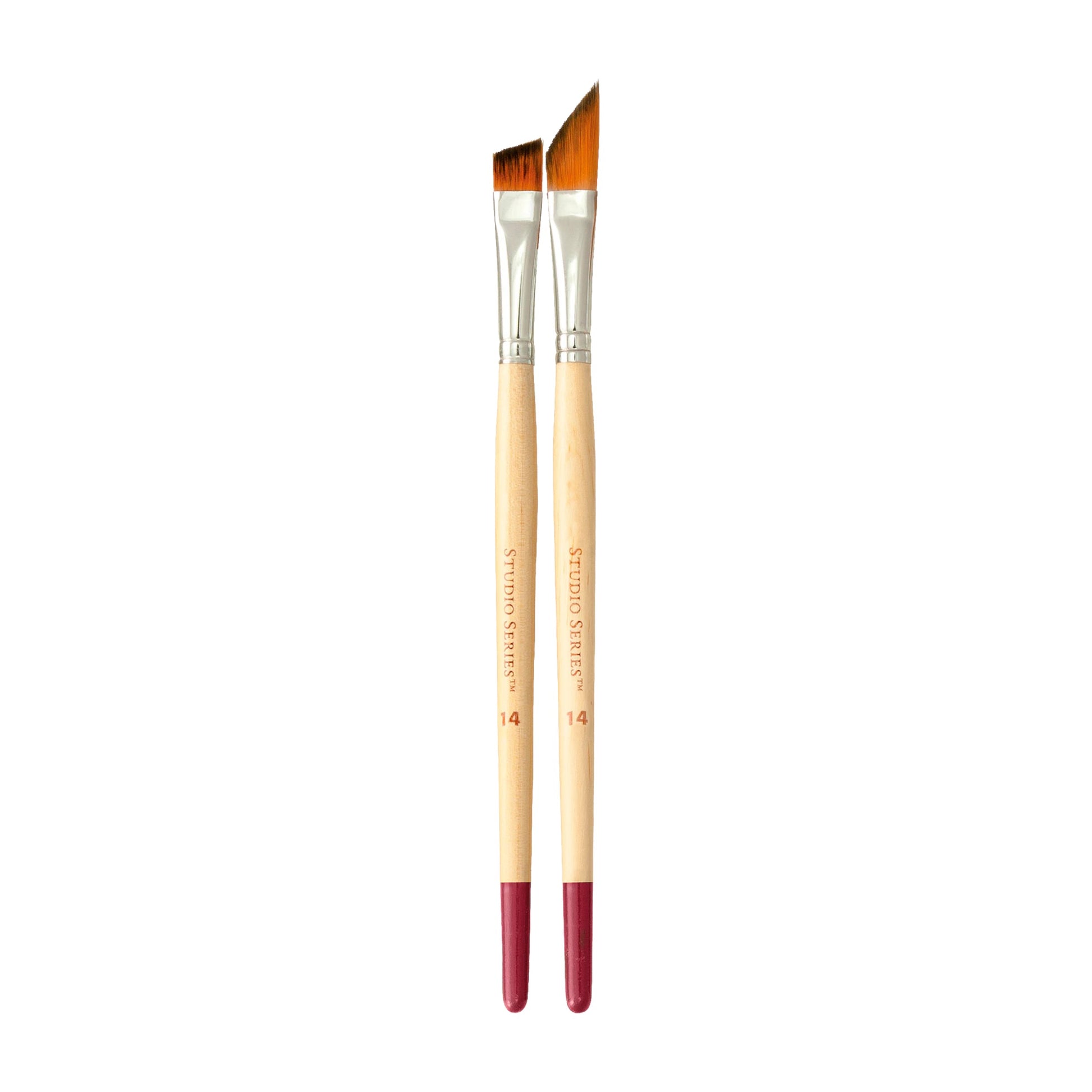 Two paintbrushes with different bristle shapes on a white background
